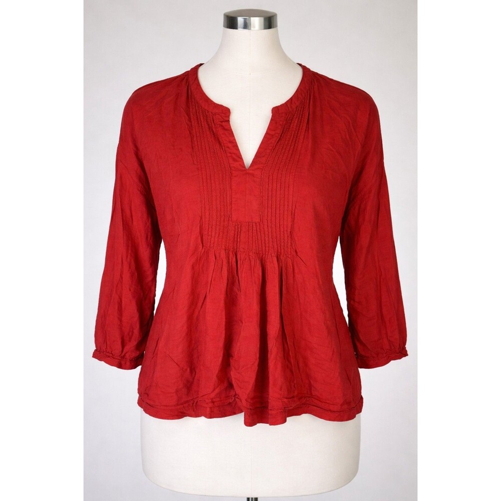 Old Navy Women's Red  3/4 Sleeve Pintuck Babydoll Blouse Top Size M